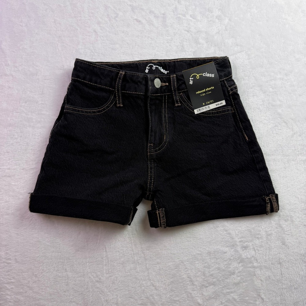 Art Class Girls Relaxed High Rise Denim Shorts Black Wash Size S 6/7 NWT